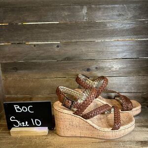 New Womens BOC Born Concept Chrissy Brown Braided‎ Cork Wedges Sandals Size 10 M